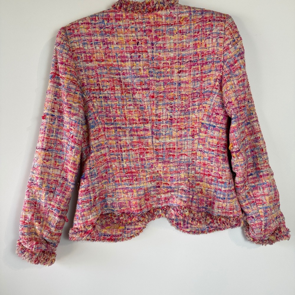 Escada Tweed Blazer Womens 36 Multi Pink Fringed Wool Silk Lined Jacket - Picture 6 of 16